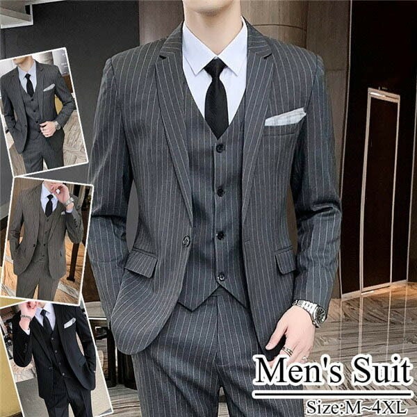 大流行のマルチストライプ 1つボタン メンズスーツ 春夏 秋冬 男性 メンズスーツ ビジネススーツシングル グレー モカ ブラック スリム セットアップスーツ 細身 結婚式 おしゃれスーツ お洒落 韓