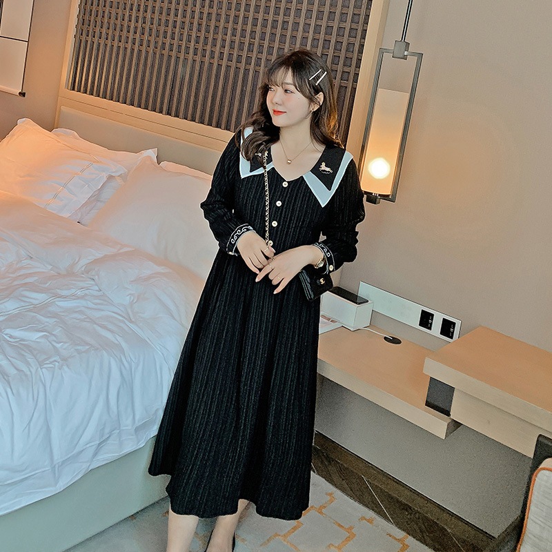 ワンピース ロング レディース 20代 チュニック 体型カバー aライン 膝丈 長袖 ひざたけ ゆっ