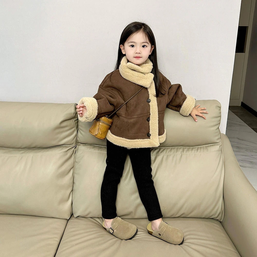 2024韓国子供服秋冬女の子ワンピースベルベットブラウンジャケット(アフターサービスなしの返品交換不可)