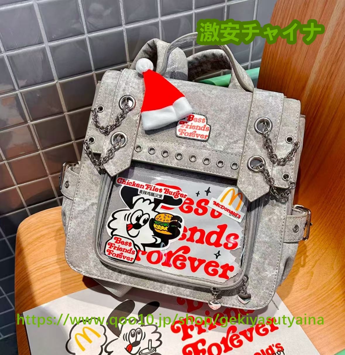 痛バッグ　痛バ　リュック　デニム素材　缶バッジ入れ　推し活　推しグッズ　推しごと　病みかわ　地雷系　ロック　量産型　 lolita