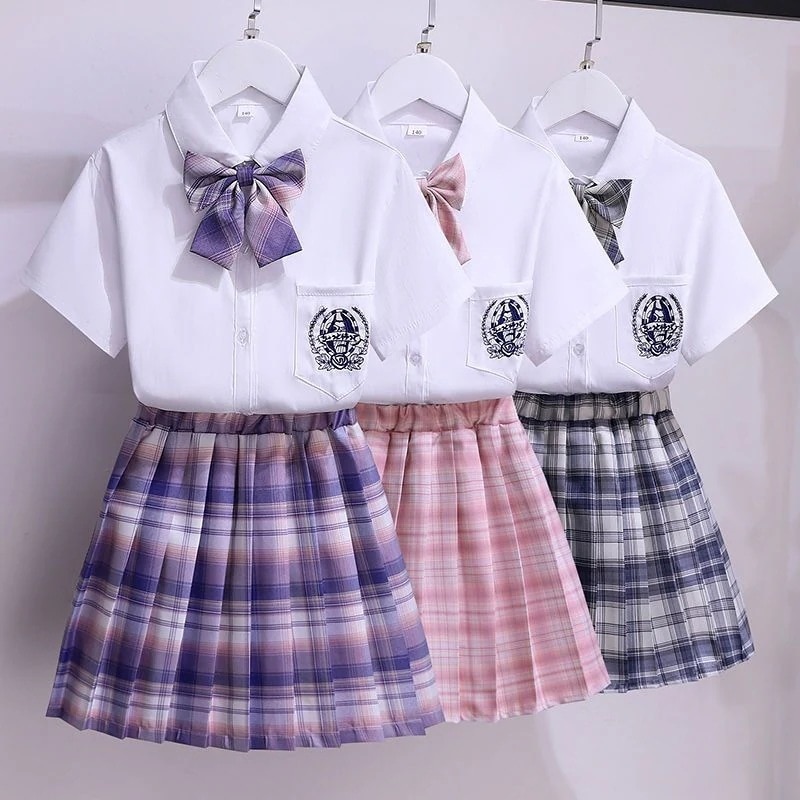 を1枚プレゼント子供服 女の子ベビー服 女の子韓国子供服子供服女の子jk制服二点セット2024 韓国ファッション女の子かわいいJK制服セットシャツ+プリーツスカート2点セットフレアスカートプリーツ