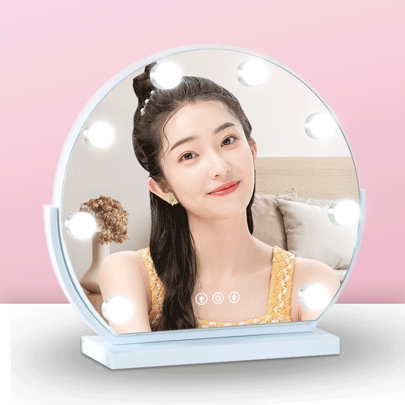 ハリウッド電球鏡無極調光美容鏡寝室デスクトップLED付き化粧ミラーデスクトップ家庭用ライト