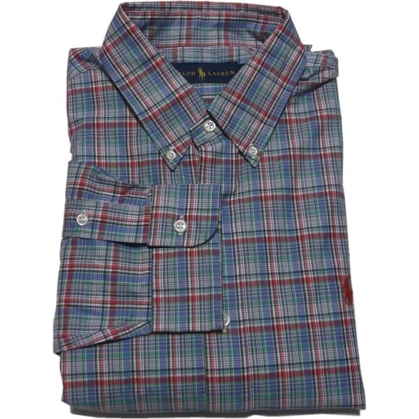 長袖 ワンポイント ボタンダウンシャツ チェック パープルブルー PR2-1051