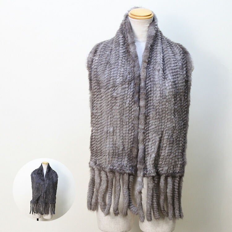 ミンク 編み込み ファー ストール フリンジ付 送料無料 マフラー レディース ギフト プレゼント