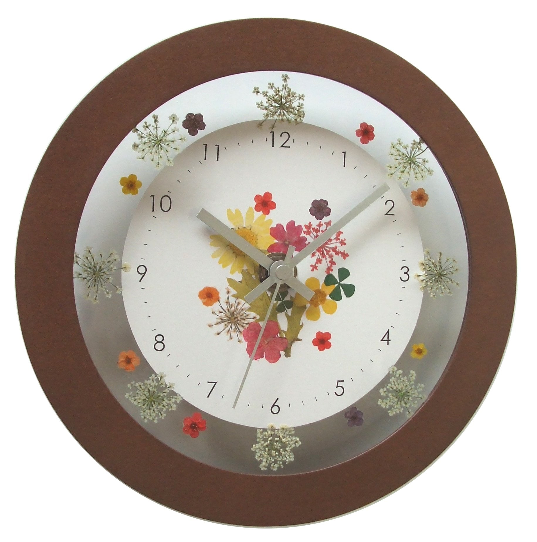 掛け時計 ブラウン 直径19.5cm×奥行4.5cm ボタニカクロックアナログ時計連続秒針掛置兼用 V-0061
