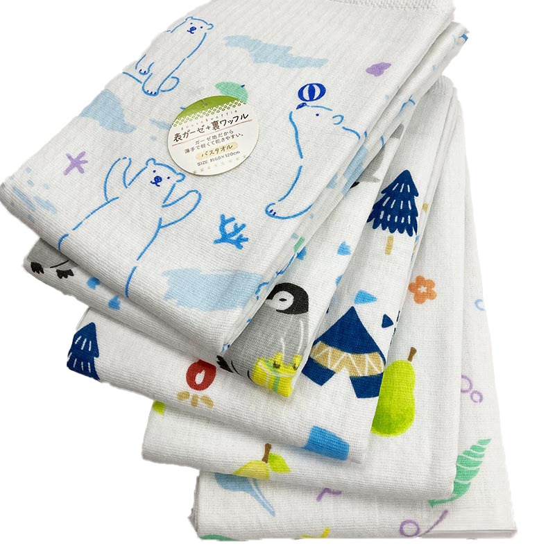 片面 ガーゼ ワッフル 5枚セット 約60cm 120cm ガーゼタオル バスタオル 赤ちゃん ベビー ガーゼ バスタオル 柄込おまかせアソート タオル福袋 かわいい ガーゼ 子ども 乾きやすい 夏
