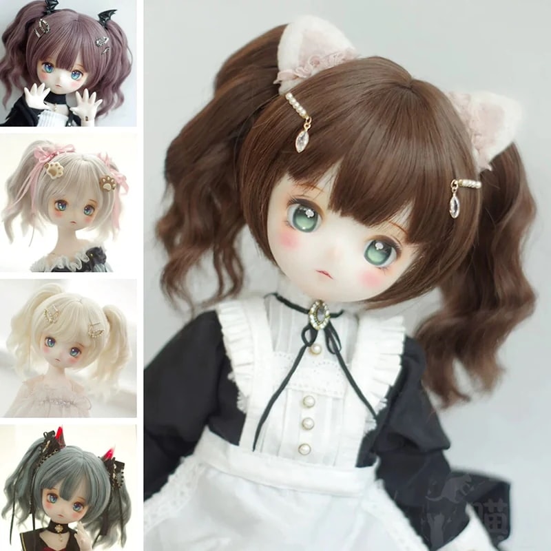 BJD人形用ウィッグ ツインテール パーマ 前髪 ドール用ウィッグ SD/MSD/幼SDサイズ球体関節人形用