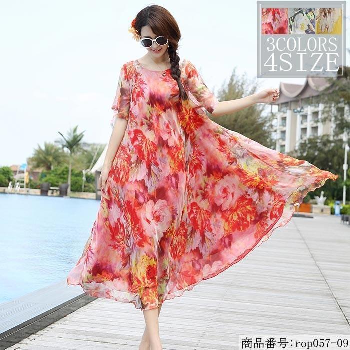 マキシワンピース ワンピース 春夏 レディース マキシ Aライン シフォンワンピース マキシ丈 花柄 体型カバーストアをフォローする