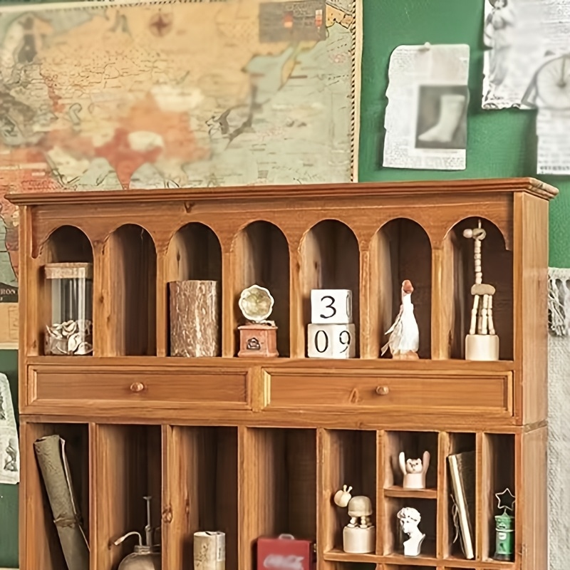 オープンラック ヴィンテージ調 引き出し 付き 木製 おしゃれ かわいい インテリア 北欧 収納 キャビネット ディスプレイ ラック 4-7