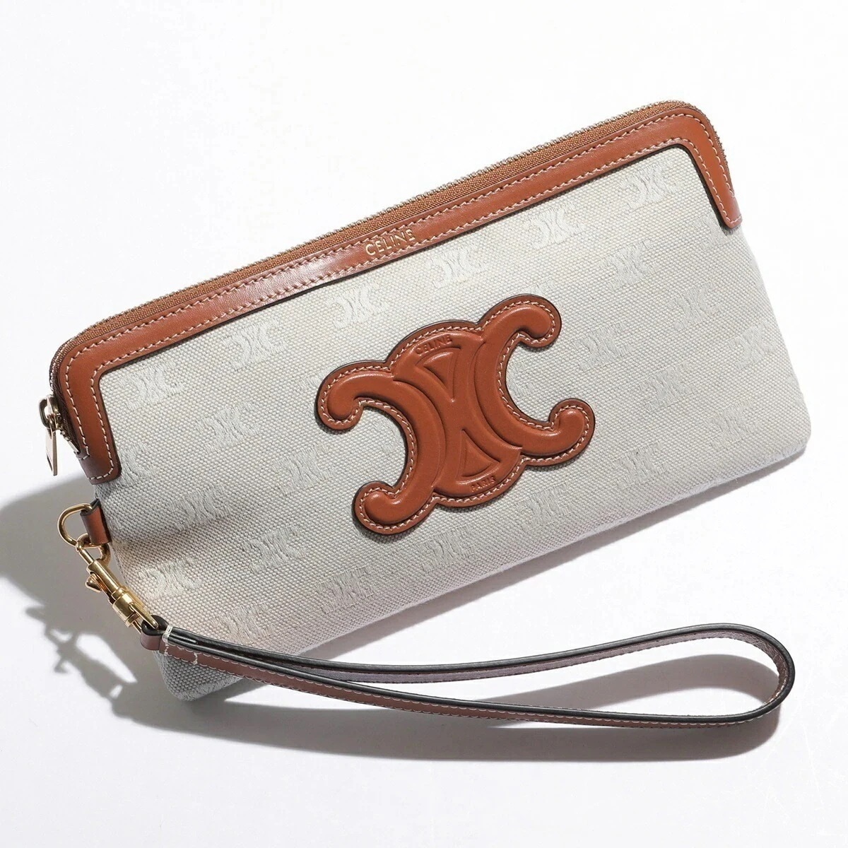 CELINE セリーヌ ポーチ Long Pouch with strap 10K672FDZ.02NT レディース トリオンフ リストレット付き クラッチバッグ 鞄 NaturalTan