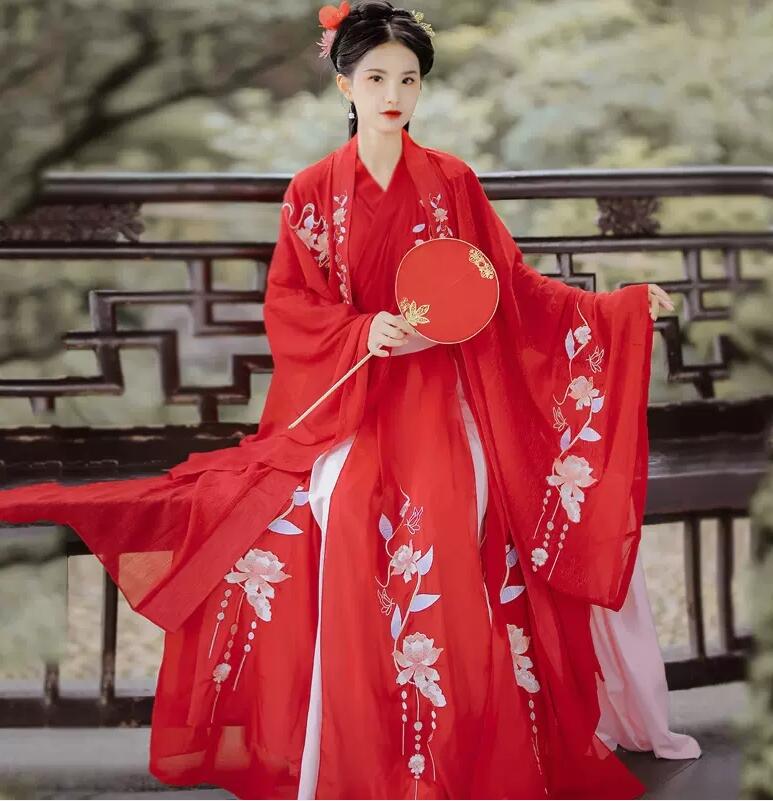 赤系刺繍中華風豪華チャイナドレス　漢服 中国古代衣装　中国伝統古典漢服唐装　中華コスプレ衣装　イベント演出衣装　二次元宮廷唐時代衣装　写真撮影衣装　ステージ衣装　華流ステージコスプレ衣装