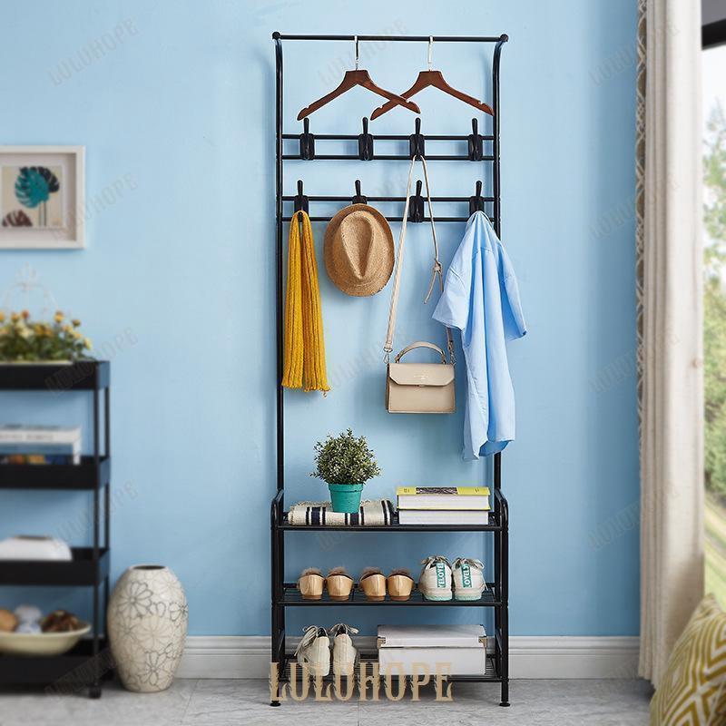 ハンガーラック スリム おしゃれ 洋服掛け フック付き 3段棚付き 帽子 コート掛け 組立簡単 衣類 収納 ラック 洋服 ハンガーポール 省スペース 多機能 玄関 部屋