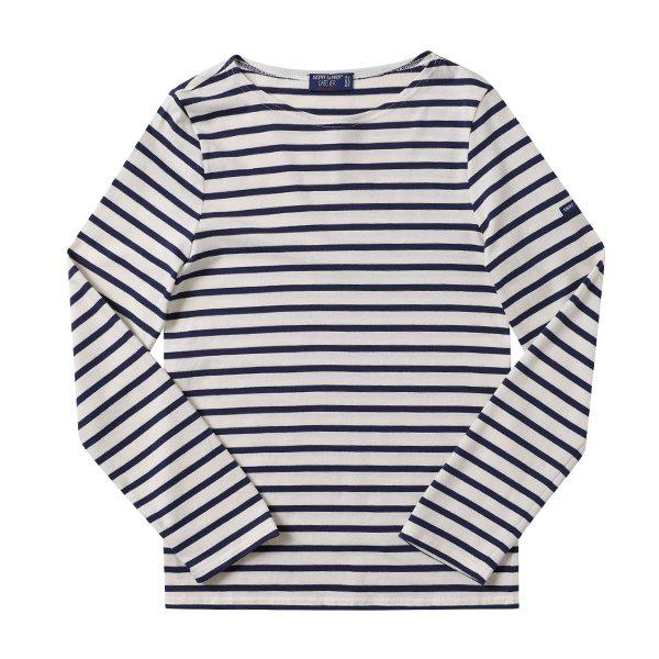 9858 ECRU MARINE ミンクホエール モダン ストライプ 共用 長袖Tシャツ