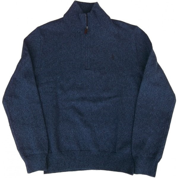 ワンポイント コットン セーター ハーフジッパー ブルー系　PR2-1137