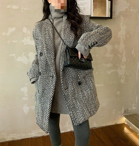 【急速出荷!】アウターダウンジャケットコート冬 ママコーデ 春 アメカジコーデ ヘリンボーン柄コート 秋 アウター 体型カバー レディース カジュアル コート ジャケット ゆったり 格子縞柄 オフィス 6,192円