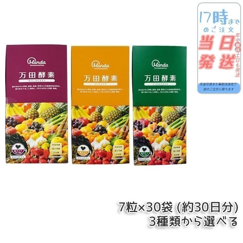 【3種類自由に選べる】 万田酵素 粒タイプ ジンジャー スタンダード マルベリー 分包 7粒30袋 (約30日分)