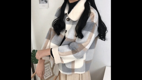 [色感精鋭] 世界 柔らかい チェック ファー ルーズフィット ジャケット