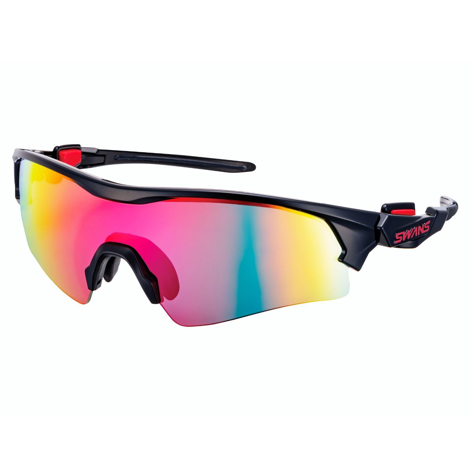 SWANS(スワンズ) スポーツサングラス FACEONE フェイスワン FO-3501 BK 日本製 ミラーレンズ ブラック レッドシャドーミラー×スモーク(裏面マルチコーティング) 野球 テニス