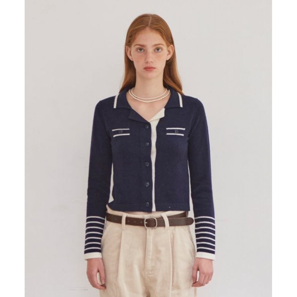 VITALSIGN [LINE] カシミアボタンカラーカーディガン (ネイビー)