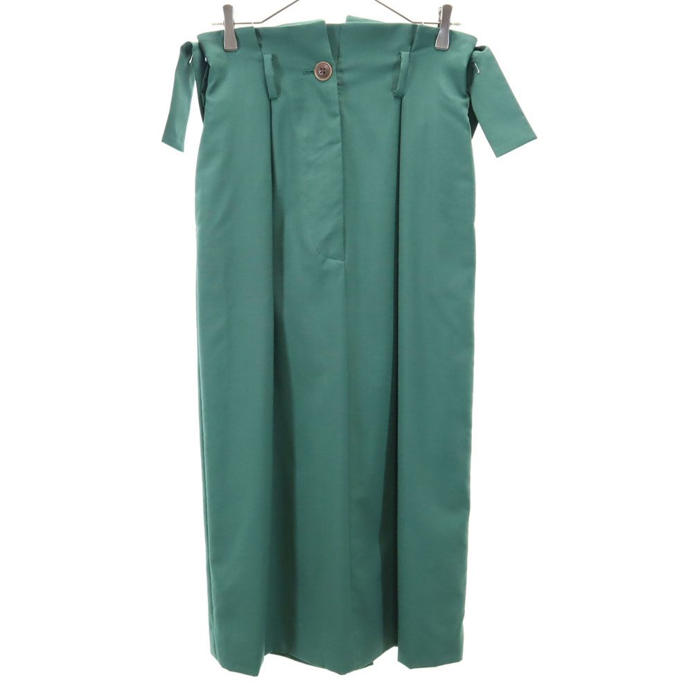 日本製 マキシ丈 タック スカート 2 グリーン レディース