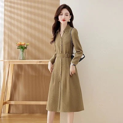 ２点で13o円OFF！【早割り】高級感長袖ワンピース女性春秋2025新気質腰を収めて身を修めるとやせて見えるフランス式絶美シャツス
