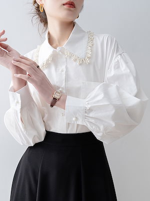 【1点ご購入 で10点プレゼントいたします】白シャツ女2025早秋パフスリーブブラウス高級感小柄ol通勤婦人服トップス