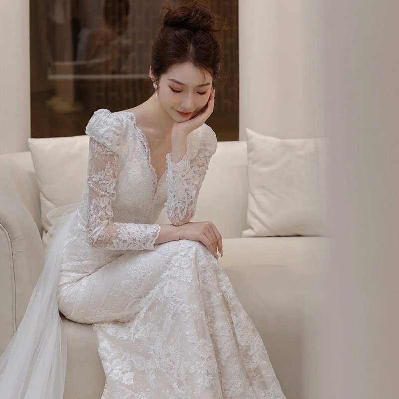 結婚式 ドレス レース 韓国 スーパーフェアリー フィッシュテール パーティードレス 結婚式 お呼ばれワンピースドレス ロングドレス