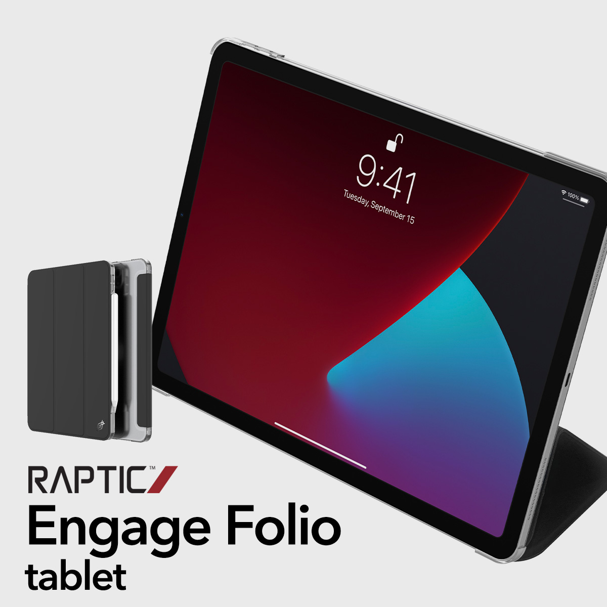 iPad Pro 12.9 2021 対応 ケース 手帳型 背面 クリア スリム 保護 カバー スタンド 付き 薄型 レザー 手帳 タブレットケース Engage Folio RAPTIC