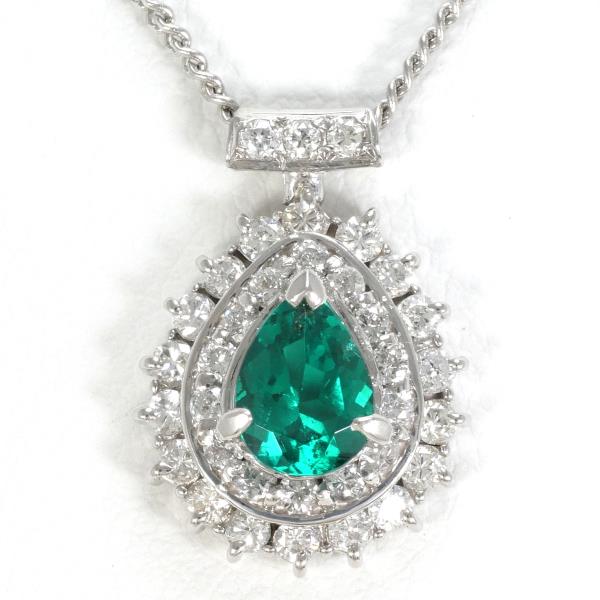 PT900 プラチナ PT850 ネックレス エメラルド ダイヤ 0.43 カード鑑別書 中古