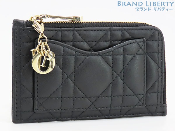 美品クリスチャンディオールLadyDiorCosmosジップカードホルダーカードケースコインケースコンパクト財布ブラック
