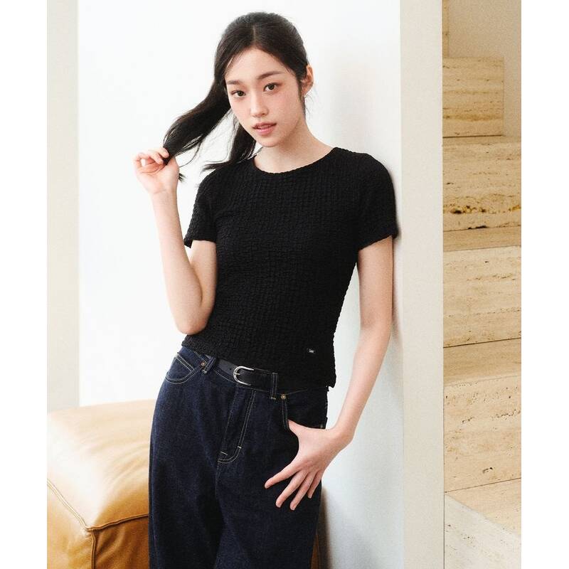 リー LEEウーマン リンクル半袖Tシャツ ブラック LE2602ST73BK 391861