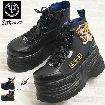 【公式】 ヨースケ 厚底スニーカー レディース ハイカット ワッペン 歩きやすい 9.0cm 厚底フラット