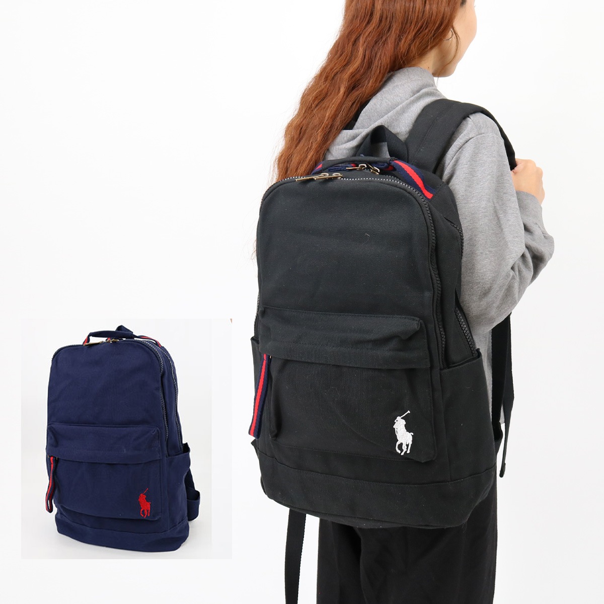 9AR015 バックパック ビッグポニー リュック ロゴ刺繍 A4収納可能 ユニセックス レディース メンズ ブラック ネイビー 男女兼用 旅