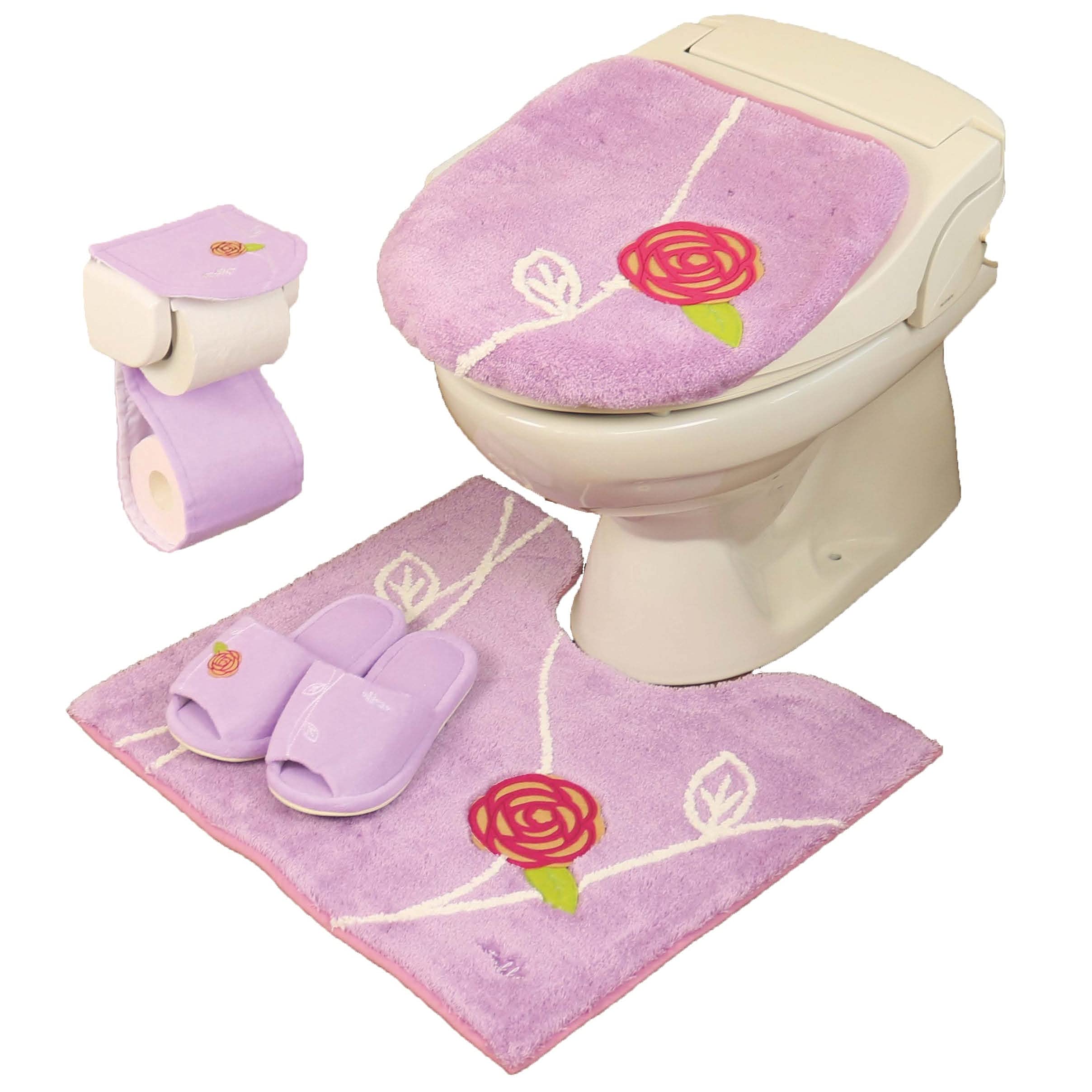 トイレマット セット 4点 ピンク （トイレマット＋ 吸着タイプ フタカバー ＋ スリッパ ＋ ペーパーホルダーカバー ） 北欧 オカ エトフ トリア