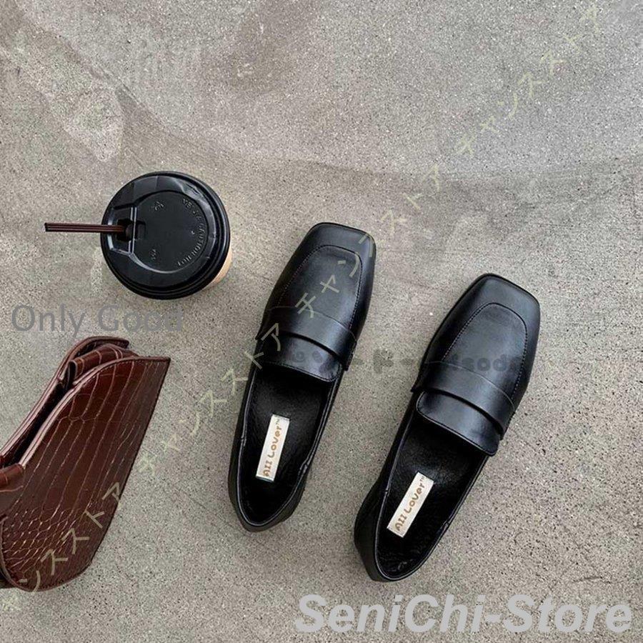 【今月限りのアクティビティ】【出荷が迅速である】スクエアトゥ ローファー レディース フラットシューズ スムース ビット付き 無地 ブラック 黒 フラットパンプス ぺたんこ ローヒール 大きいサイズ