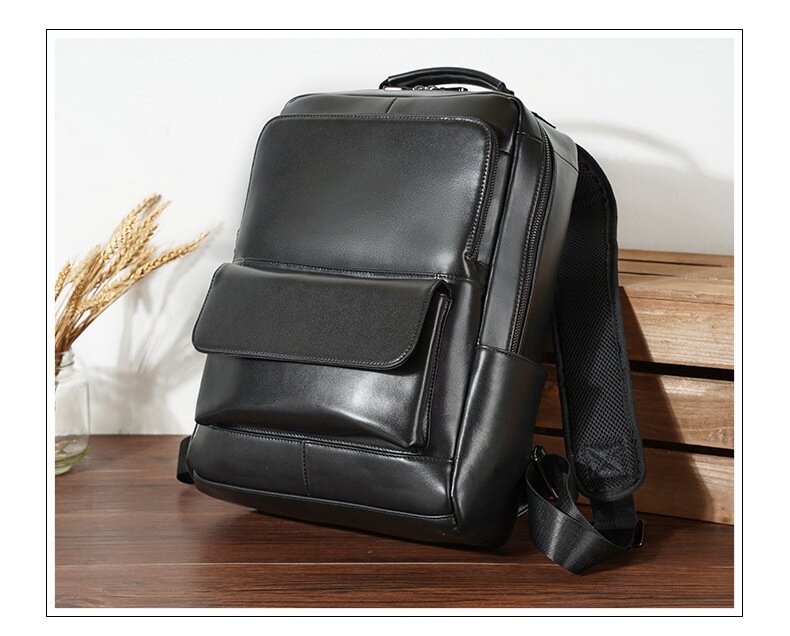 本革バックパックアウトドア旅行バックパック通勤 14インチコンピュータバッグレトロ牛革バックパック男性