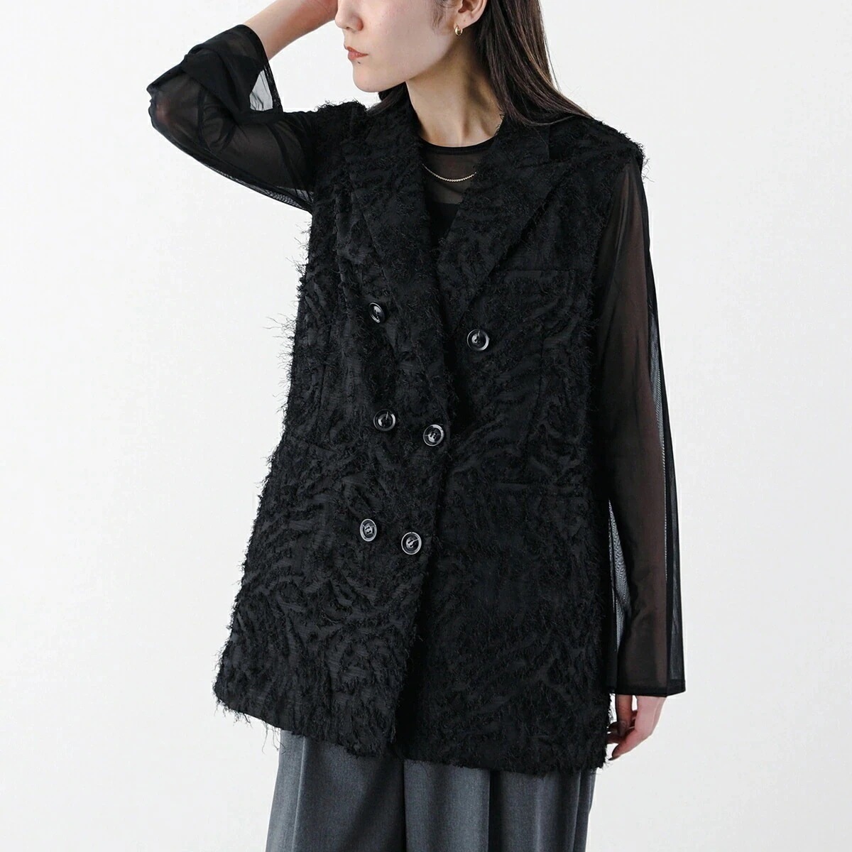 Audrey and John Wad オードリーアンドジョンワッド ベスト L4206 レディース ジャガード フリンジ テーラード ノースリーブ ジレ 19