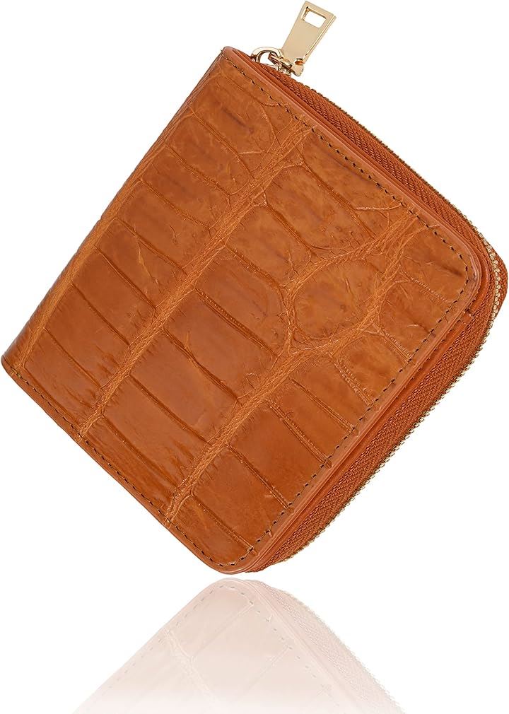 クロコダイル ラウンドジップ ミニ財布 コンパクト コインケース レザー カードケース 小銭入れ メンズ レディース わに 鰐革 皮 CITES有(茶)