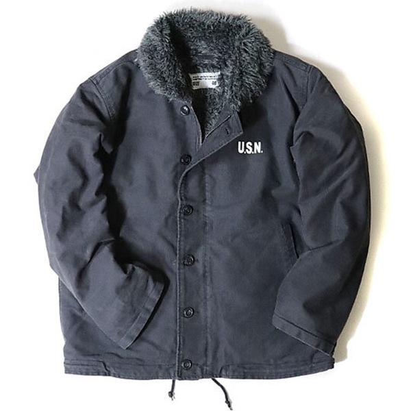 アメリカ軍 N-1 デッキジャケット 36 M ブラック ストーンウォッシュ加工 裏ボア グレー 米軍 ミリタリーウェア 軍モノ