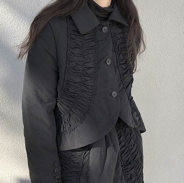 冬 ショート トップス トップス アウター ジャケット 上着 ショート丈 袖あり 長袖 ラウンドネック 襟付き シングルブレスト レギュラー 前開き かわいい 大人可愛い カジュアル お洒落 かっこい