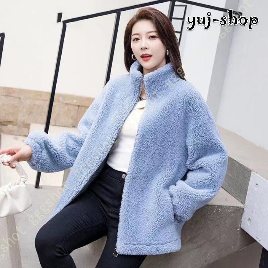 大人気コートレディースボアジャケットゆったりブルゾン厚ジップポケット可愛い暖かおしゃれ体型カバー保温アウター立ち襟ハイネック通勤