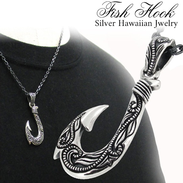 フィッシュフック ラージブラック シルバー ペンダントトップ ペンダントヘッド