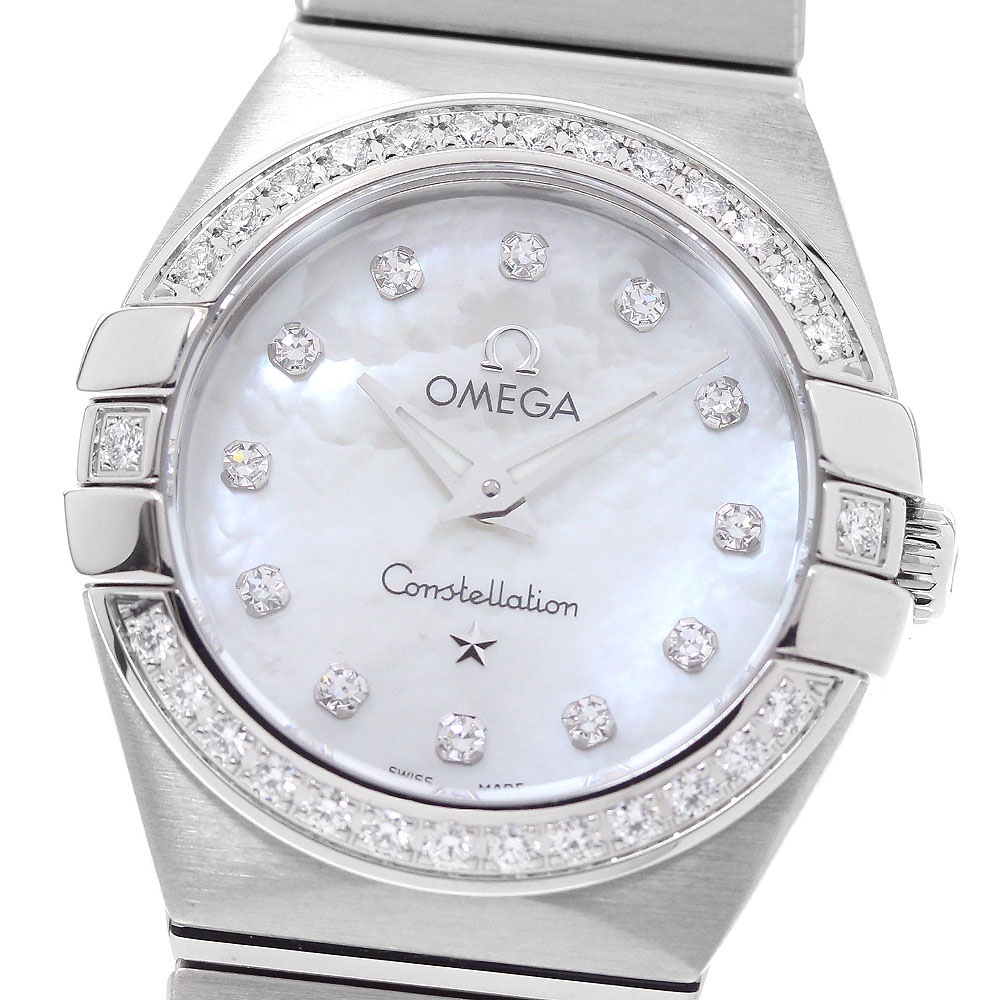 オメガ OMEGA 123.15.24.60.55.001 コンステレーション ブラッシュ ダイヤベゼル シェル 12Pダイヤ クォーツ レディース 美品 _962067【中古】
