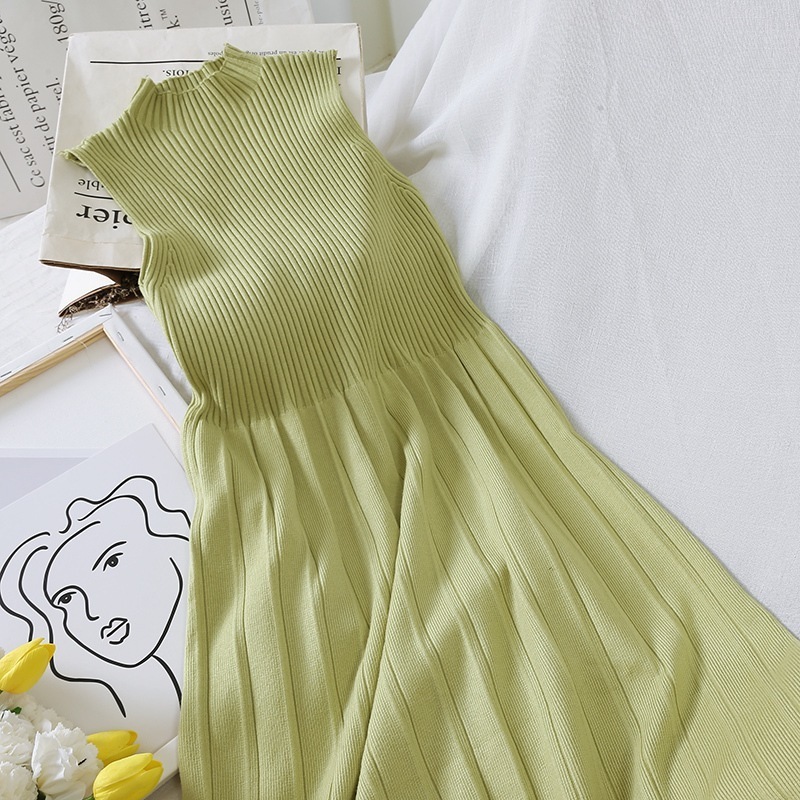 ハイネックニットワンピース カジュアルニットワンピース ノースリーブニットワンピース ミディアム丈スカート スカート ワンピース ニットソー セーター プルオーバー オールインワン ロングスカート