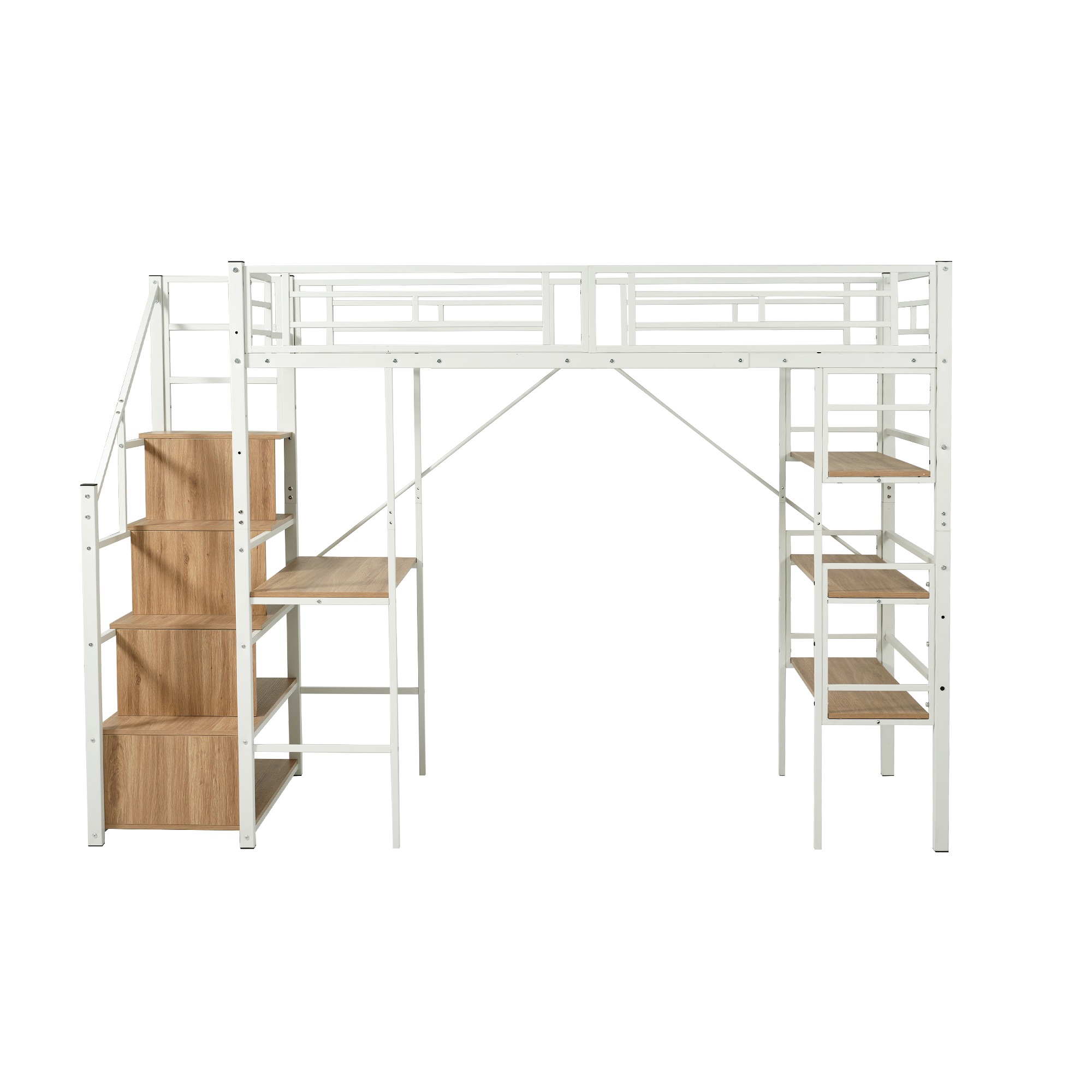 ロフトベッド パイプベッド シングル デスク付き 収納棚 階段付き 左右入れ替え可能 ロフトベッド 収納 大人 一人暮らし 子供ベッド 北欧風 二段ベッド 子供部屋