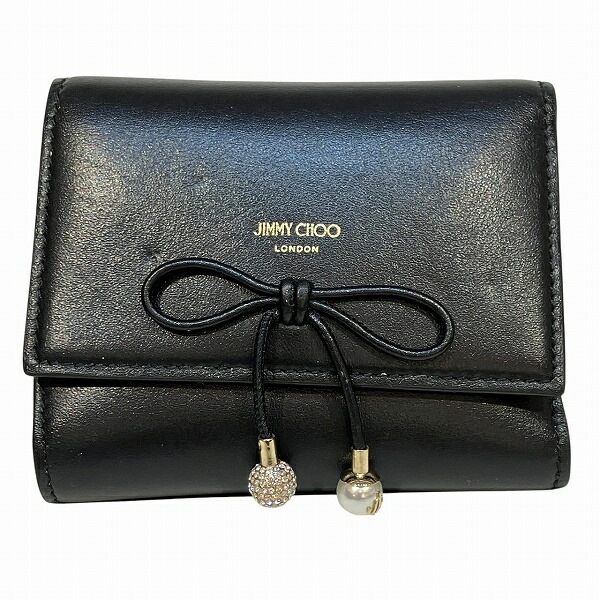 ジミーチュウ マリンダ ブラック レザー 財布 3つ折り財布 レディース 【中古】