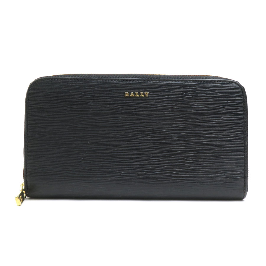 バリー BALLY ラウンドファスナー長財布 レザー ブラック ゴールド レディース w0958a