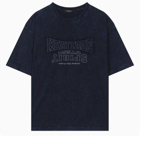 男性オーバーフィットスノーウォッシングアップリケ半袖Tシャツ B252TS359P