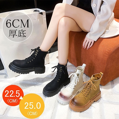 ショートブーツ レディース レースアップ ブーツ 本革 厚底 6cm エンジニアブーツ 秋冬ブーツ シューズ ショート サイドジップ ブーティ 編み上げブーツ ショート ブーツ 防寒 美脚 ワークブー