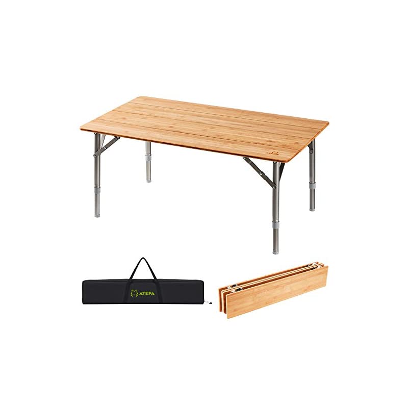 【即納】ATEPA アウトドア テーブル 長90幅50 高さ調整可 折り畳み キャンプ テーブル 竹製 バンブー キャンプ ローテーブル コンパクト 軽量 ウッドテーブル 耐荷重50kg